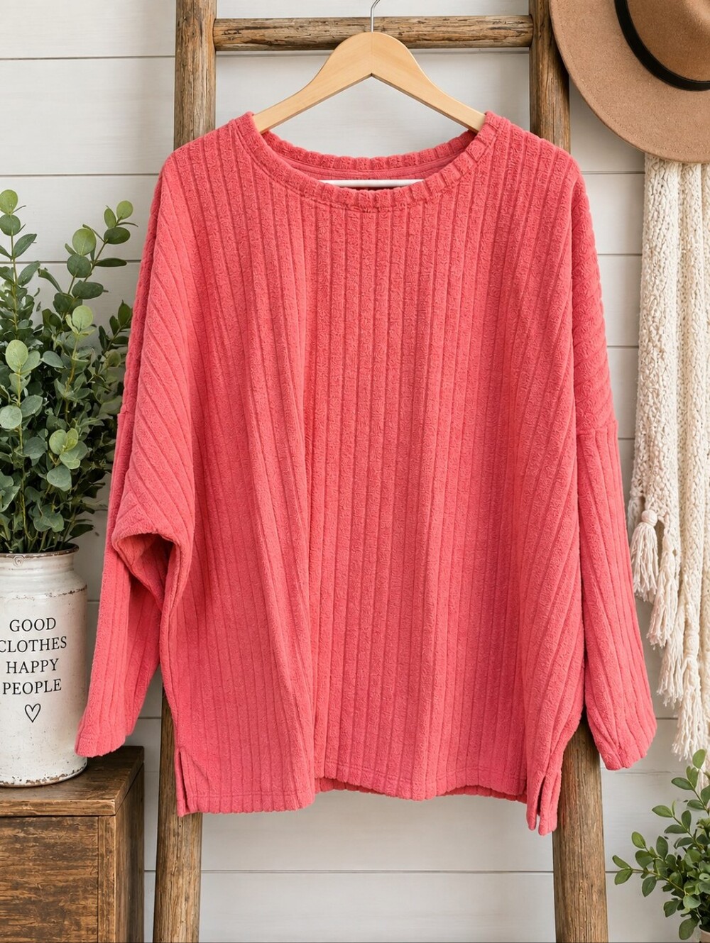Old Navy Ribbed Crewneck Sweater in Coral Pink